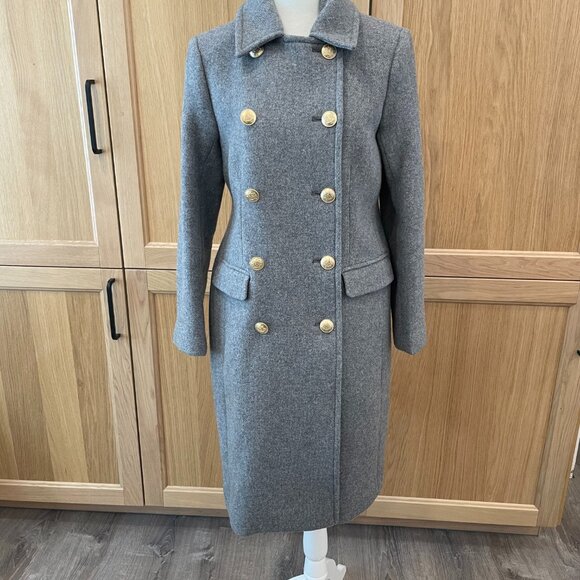 EUC- J Crew 80% Grey Wool Double Breasted Coat - Picture 3 of 11